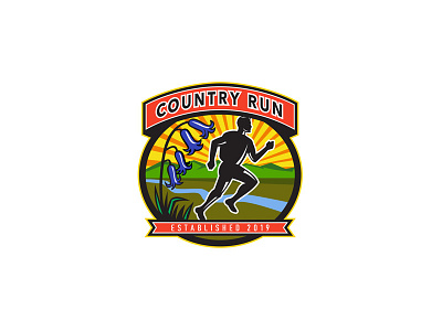 Country Marathon Run Icon bluebells cross country run icon jog jogger marathon mountain retro river run runner running sport