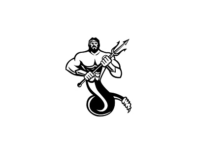 Typhoeus Holding Trident Mascot Black and White giant greek mythology icon mascot monster monstrous serpentine trident typhaon typhoeus typhon typhos