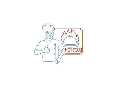 Chef Thumbs Up Hot Food Neon Sign . food baker chef cook dish fiery fire flames flaming hot hot food icon meal mustache neon neon light neon sign restaurant retro thumbs up