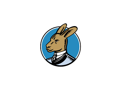 Wallaby Wearing Business Suit Circle Woodcut Color