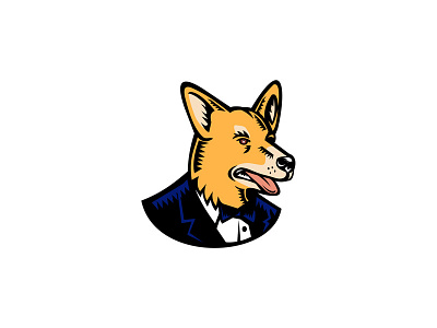 Pembroke Welsh Corgi Wearing Tuxedo Woodcut Color breed business suot canine cardigan welsh corgi coat and tie l dog engraving gentleman northern spitz type dog pembroke welsh corgi retro suit tuxedo welsh corgi woodcut