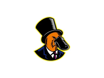 Duck-billed Platypus Tophat Woodcut Color business suit duck billed platypus egg laying mammal engraving monotremes platypus retro semiaquatic mammal top hat woodcut