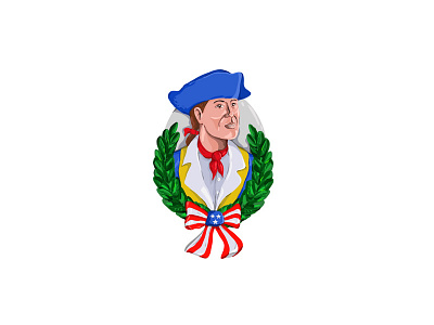 American Patriot Wreath Watercolor Retro american hat icon man mascot militia minuteman olive leaf patriot retro revolutionary ribbon soldier stars and stripes tricorn tricorne usa water color watercolor wreath