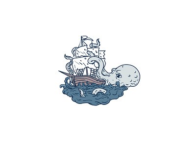 Kraken Attacking Sailing Galleon Doodle Art Color attacking brigantine cephalopod cephalopod like damage doodle doodle art doodling galleon giant octopus giant squid kraken mast octopus sailing ship sea monster sea waves ship tentacles tumultuous