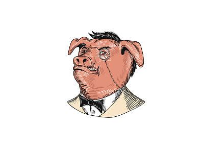 Aristocrat Pig Monocle Tuxedo Drawing