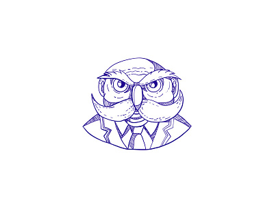 Angry Owl Man Mustache Doodle angry bald bird businessman coat and tie doodle doodle art eyes front jacket male man mono line mono weight moustache mustache old owl senior tie