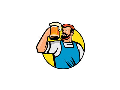 Bearded Hipster Toasting Beer Mug Circle Mascot alcohol ale beard bearded beer beverage bust cheers drink drinking glass head hipster icon liquor man mascot mug toast toasting