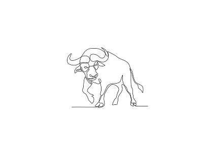 African Buffalo Continuous Line african bovine african buffalo animal attack attacking buffalo bull cape buffalo charge charging continuous line cow herbivore horns line drawing mono line mono weight monoline unbroken wildlife