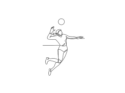Volleyball Player Striking Ball Continuous Line action activity athlete ball championship competitive continuous line exercise girl jump mono line player playing professional spike spiking sports training volleyball women