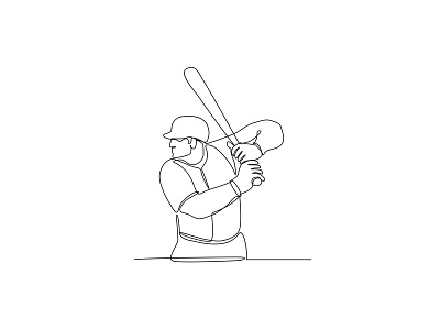 Baseball Player Batting Continuous Line baseball baseball player bat batter batting continuous line helmet line art line drawing line weight male man mono line mono weight monoline single thickness single weight line art sportsman unbroken wire look