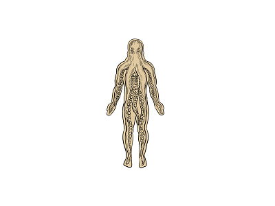 Alien Octopus Inside Human Body Drawing
