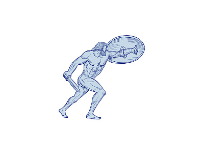 Hercules With Shield and Sword Drawing