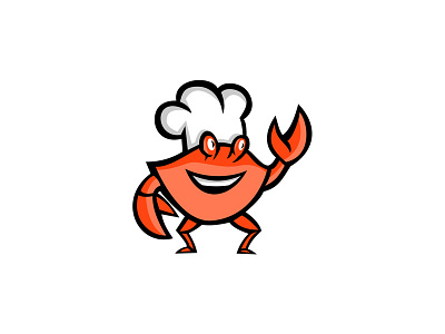 Cajun Crab Chef Mascot baker cajun cajun crab character chef cook crab crustacean decapod food worker happy hat head hello icon mascot retro sign symbol waving