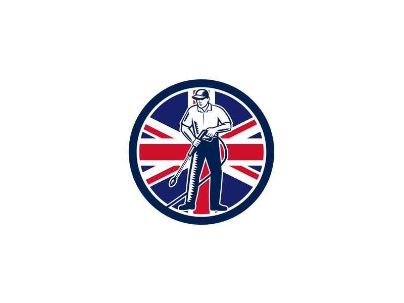 British Pressure Washing Union Jack Flag Circle Retro By Aloysius