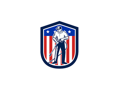 American Pressure Washing USA Flag Shield Retro american chemical wash service cleaner cleaning handyman high pressure water spray illustration industrial industry male man pressure washer pressure washing pressure washing surface cleaner retro spray sprayer tradesman worker working