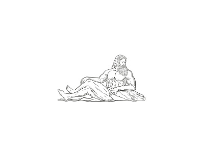 Heracles Reclining Side Drawing Black and White beard bearded doodle drawing engraved facial hair heracles hercules muscle muscular mythology recline reclining rest resting roman god roman hero shading sit sitting