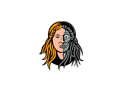 Hel Norse Goddess of Death Head Retro bones dead death face female girl goddess goddess of death half bones half flesh head hel icon mascot myth norse norse mythology skeleton underworld woman