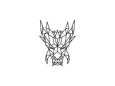 Dragon Head Front Low Poly Black and White