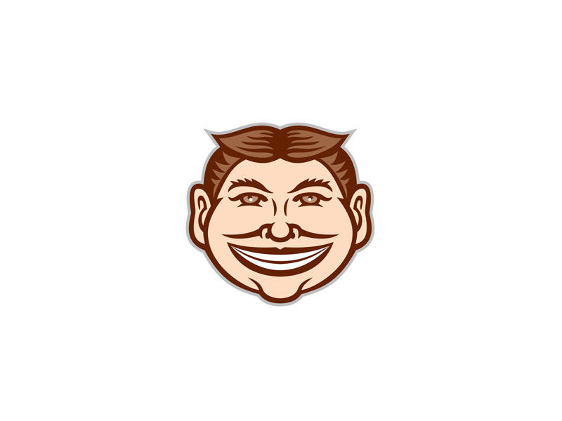 Funny Face Front Icon Retro symbol sign retro iconic happy weird mug steeplechaser face steeplechase face sly slyly smiling leering beaming mug grinning funny face head icon mascot