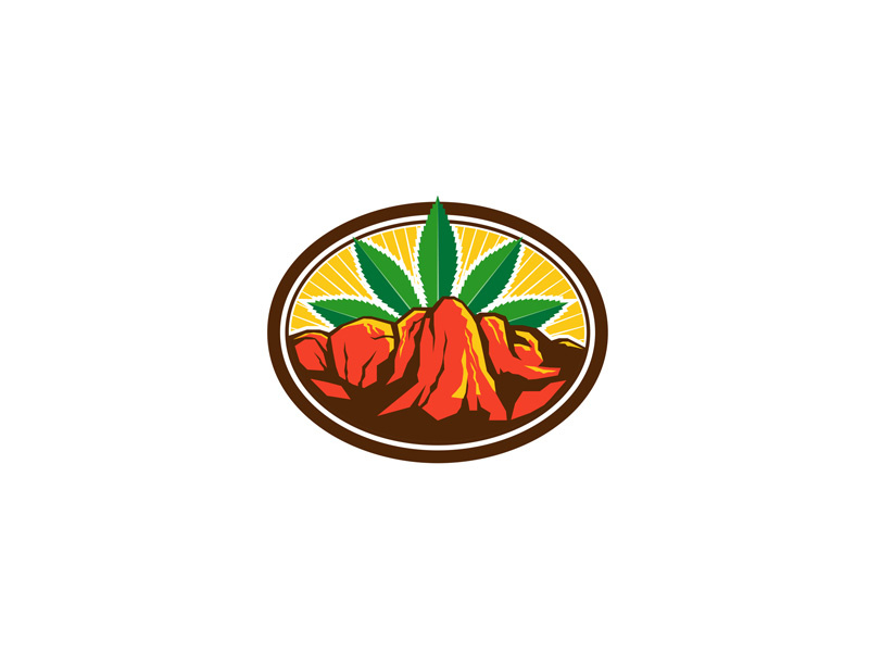 Canyon With Hemp Leaf Oval Retro escarpment steep zion zion canyon national park cannabinoids cannabidiol mountain leaves leaf red canyon cannabis sativa plant industrial hemp cannabis marijuana hemp leaf canyon mascot icon retro