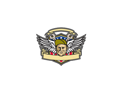 American Crew Chief Shield Mascot air force air force crew chief aircraft mechanic america american army wings crest crew chief crossed wrench flag icon mascot mechanic noncommissioned officer shield stars and stripes tactical aircraft maintenance united states of america usa wings