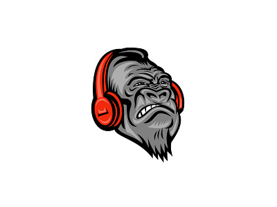 Gorilla Headphones Head Mascot Retro