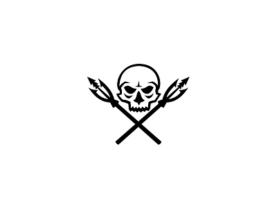 Human Skull Crossed Fishing Spear Mascot