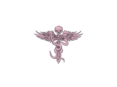 Skull and Spinal Column With Snakes Drawing caduceus doodle drawing human skull intertwined medicine rod rod of asclepius serpent skull snake spinal column spine stick symbol vertebra vertebrae vertebral arch wing wings