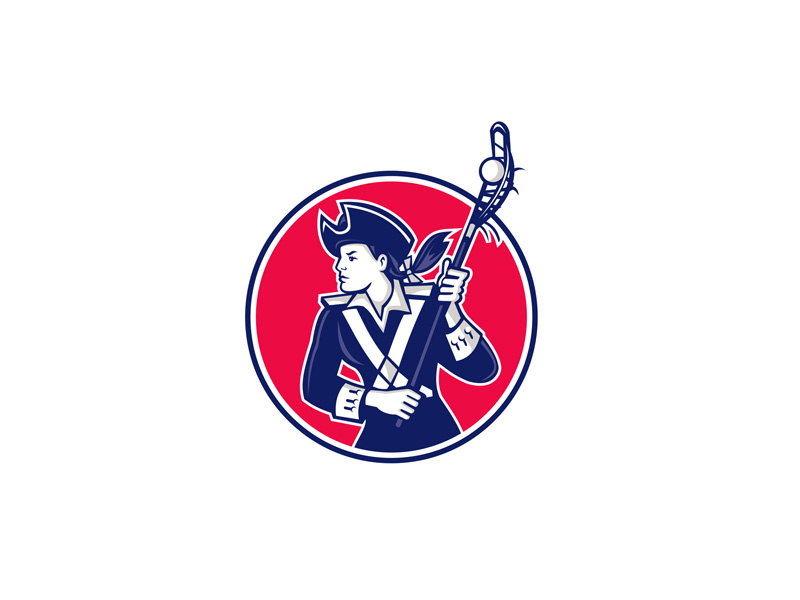 Female Lacrosse Player Patriot Mascot sign retro head player sport woman stick lax running minuteman patriot womens lacrosse lacrosse stick girl circle female lacrosse american patriot icon mascot
