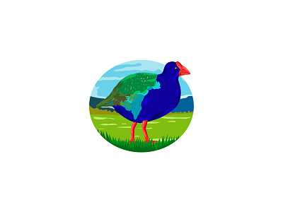 South Island Takahe Bird Oval Retro