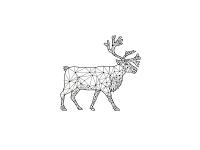 Caribou Side Nodes Black and White abstract antler arctic artiodactyla artwork caribou circumpolar distribution deer faceted geometric low polygon mosaic nodal nodes north america northern europe palmate rangifer tarandus reindeer siberia