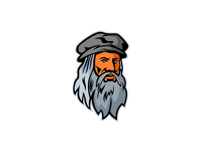 Leonardo da Vinci Head Mascot architect beard bearded cartographer engineer facial hair genius hat icon inventor italian polymath leonardo da vinci leonardo di ser piero da vinci mascot mathematician painter renaissance renaissance man scientist sculptor