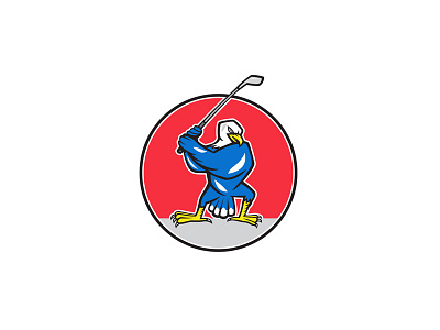 Blue Eagle Teeing Off Circle Cartoon artwork bald eagle bird blue blue eagle cartoon character circle eagle golf golfer golfing graphics illustration player raptor sport tee off teeing off