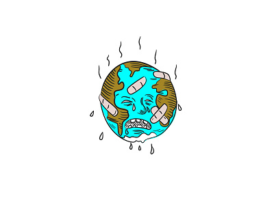Earth Sad and Crying Doodle bandages climate emergency crying doodle earth environment environmental movement environmental protection mother earth mourn mourning patches planet protect sad sphere sweating world