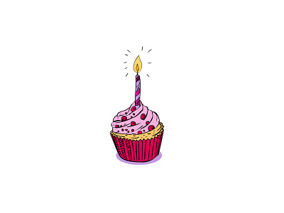 Birthday Muffin Cake With Candle Drawing
