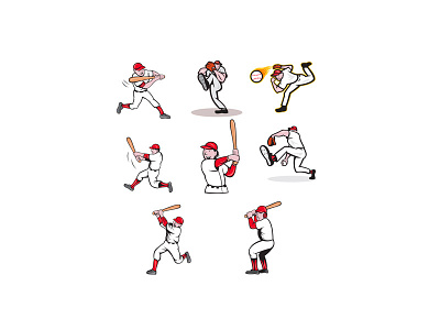 Baseball Sport Mascot Cartoon Set