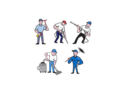 Cleaner Cartoon Set cap cartoon chimney sweeper cleaner collection janitor pressure spray washer set squeegee squeegee mop sweep sweeper vacuum vacuum cleaner vacuuming washer water blaster window cleaner window washer worker