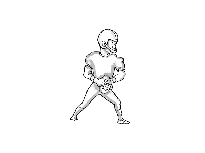 American Football Player Cartoon Black and White athlete ball caricature cartoon defensive dots drawing gridiron halftone dots hand drawn helmet offensive player quarterback snap