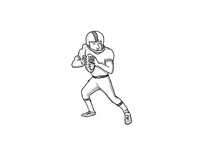 American Football Player Cartoon Black and White athlete ball caricature cartoon defensive dots drawing gridiron halftone dots hand drawn helmet offensive player quarterback snap