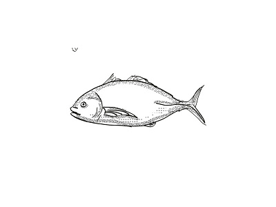 Blue Moki New Zealand Fish Cartoon Retro Drawing