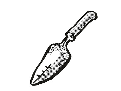 Transplanting Trowel Garden Tool Cartoon Retro Drawing artwork black and white cartoon drawing equipment garden tool gardening graphic hand drawing hand tool implement isolated line drawing retro sketch tool transplanting trowel trowel vintage white