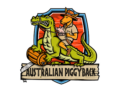 The Australian Piggyback australia australian beer brewery cartoon crocodile illustration kangaroo logo mascot retro