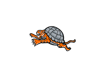 Turtle Tiger Leaping Side Mascot attacking cat feline hard shell jumping leaping mascot reptile shell tiger turtle turtle tiger
