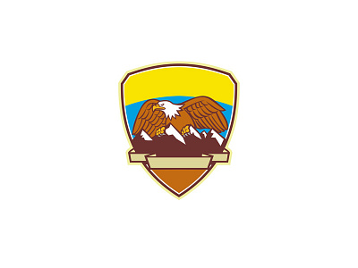 Eagle Perching Mountain Range Crest Mascot badge crest eagle mascot mountain range nature outdoor perching shield snow capped