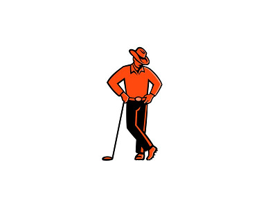 Cowboy Golfer Leaning Golf Club Mascot cowboy golf golf club golfer hat head icon leaning male man mascot retro