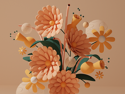 Flower Power 3d 3d art 3d illustration blender c4d clean color floral flower illustration leaf lighting low poly organic pastel pink plant soft vase yellow