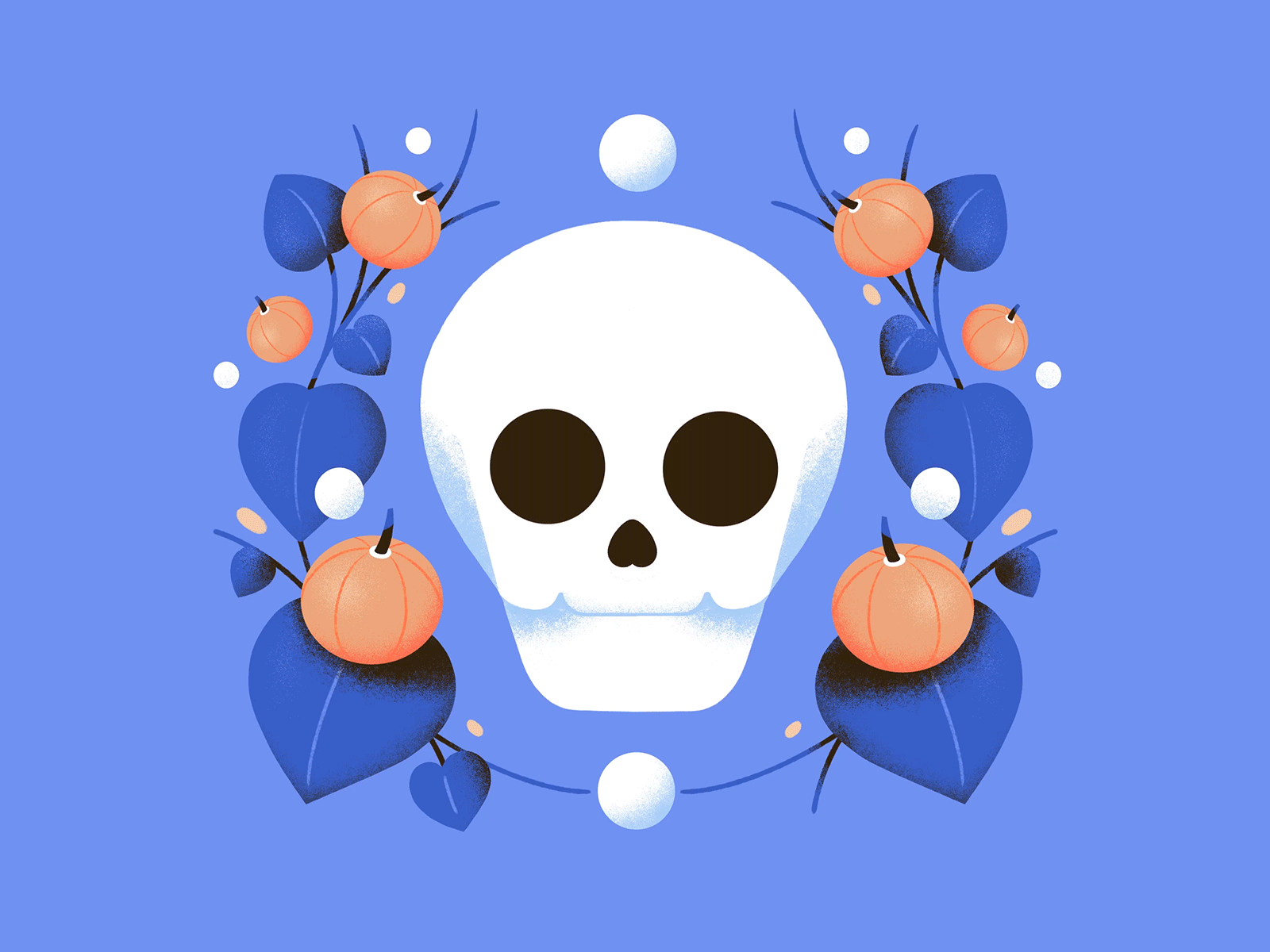 Trick or treat 💀🎃 animation blue festive flat foliage frame by frame gif halloween head illustration looping mirror pastel plant procreate pumpkin skull soft texture turning