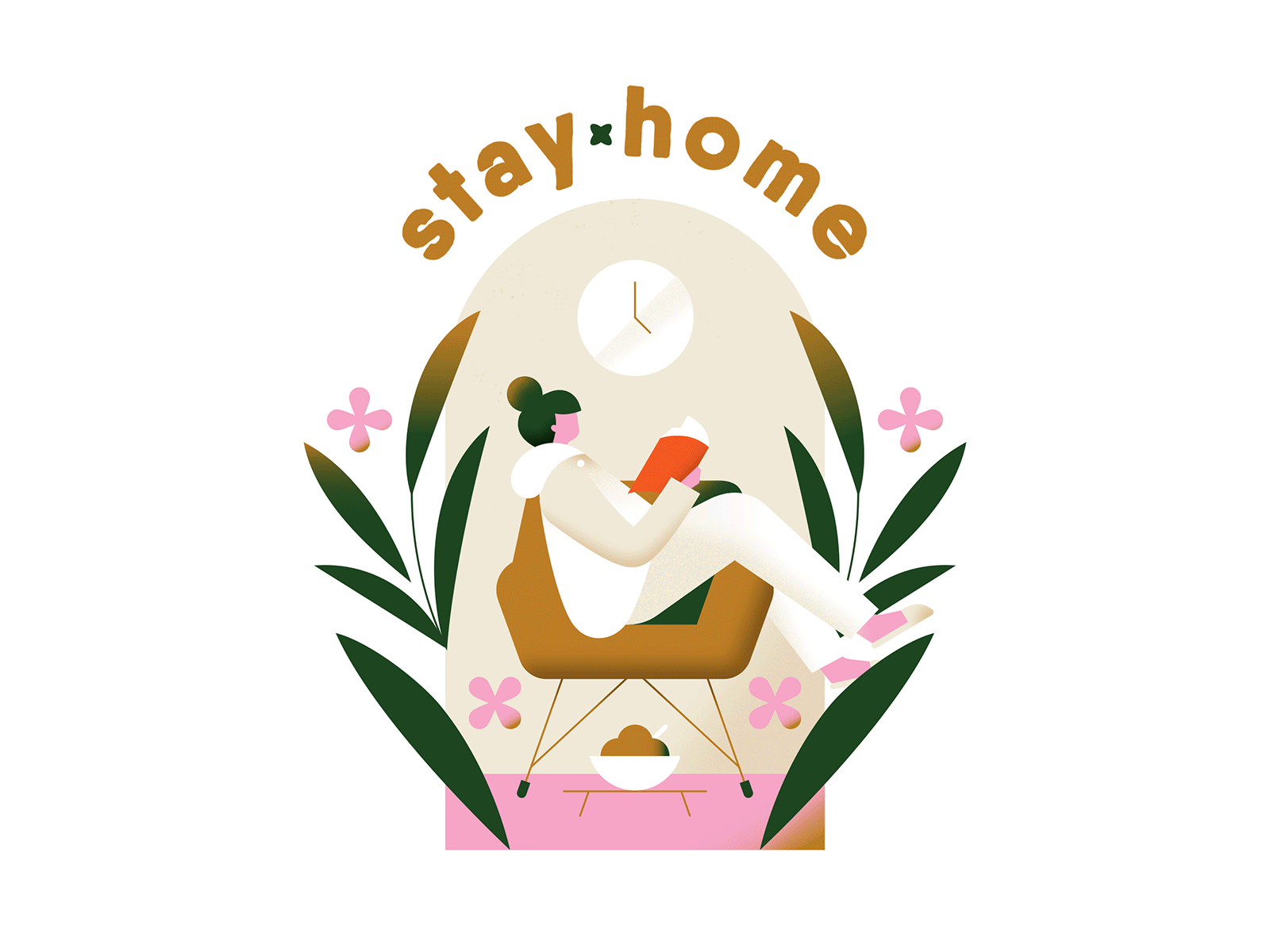Stay Home #20Gifsfor2020 2020 animation chill flat gif girl gradient homebody illustration living room looping pastel person quarantine reading relax stay home stay safe texture vector
