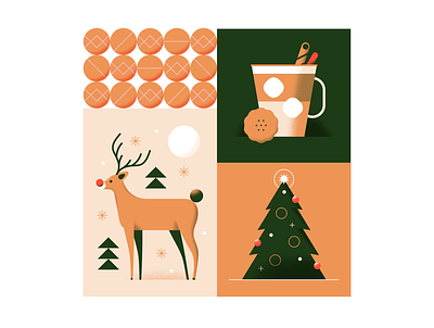 Happy Holidays! animal bauble biscuit celebration christmas cosy decoration deer eggnog flat gradient holiday hot drink illustration pastel reindeer rudolf texture tree vector