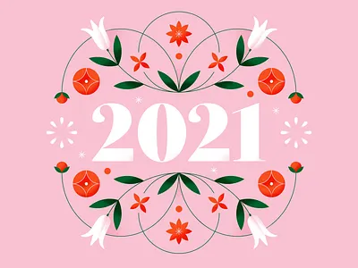 Happy 2021! 2021 design flat floral floral art floral pattern flower gradient illustration lockup masthead pastel pattern pink plant red soft vector